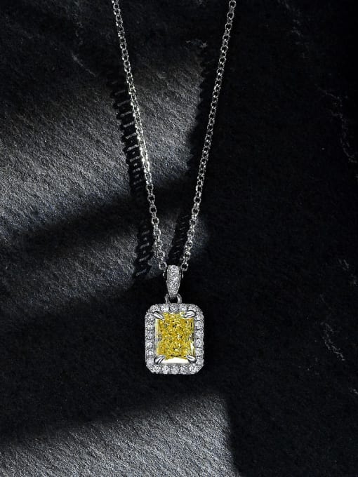 Yellow [P 2051] 925 Sterling Silver High Carbon Diamond Geometric Luxury Necklace